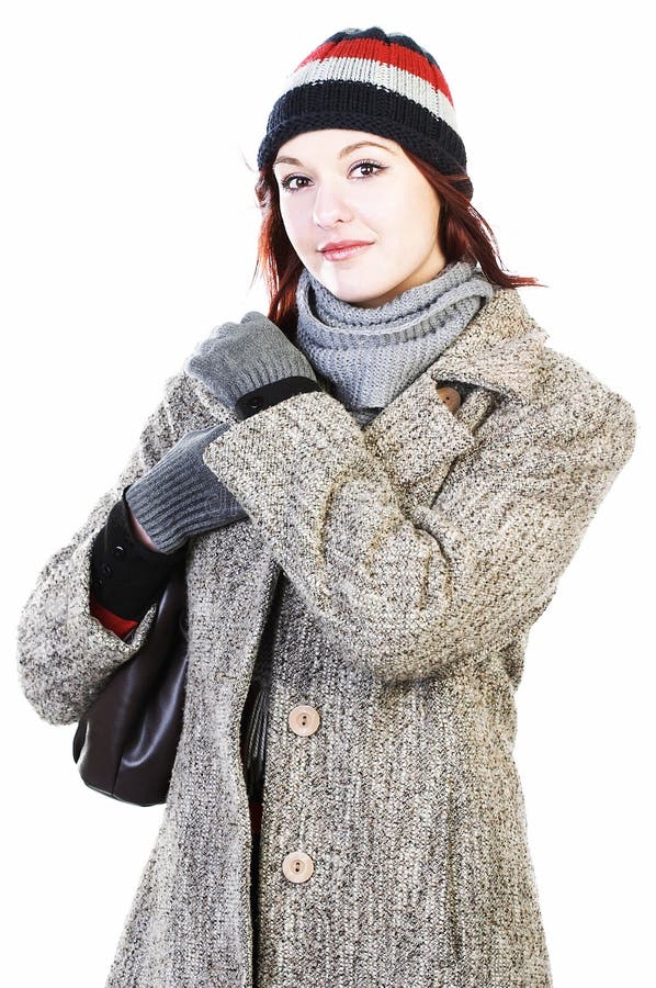 Woman in knit hat and coat stock photo. Image of vertical 1916142