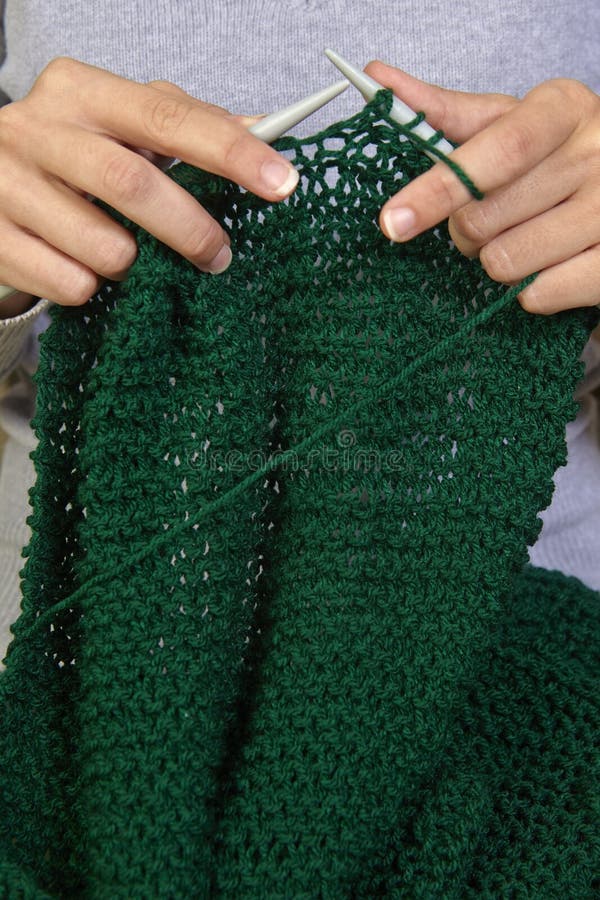 Green Wool Cloth while Knitting Stock Image - Image of wool, hobby