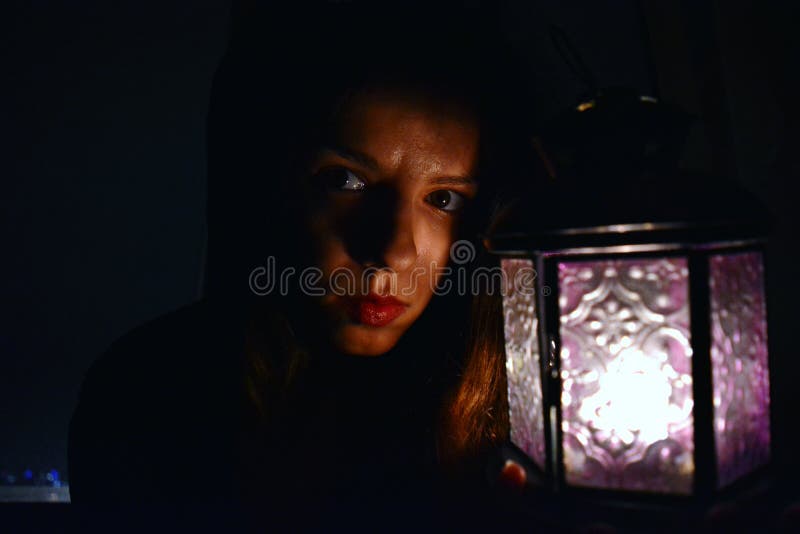 248 Woman Oil Lamp Night Stock Photos Free & RoyaltyFree Stock