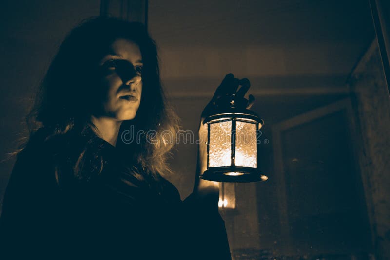 248 Woman Oil Lamp Night Stock Photos Free & RoyaltyFree Stock