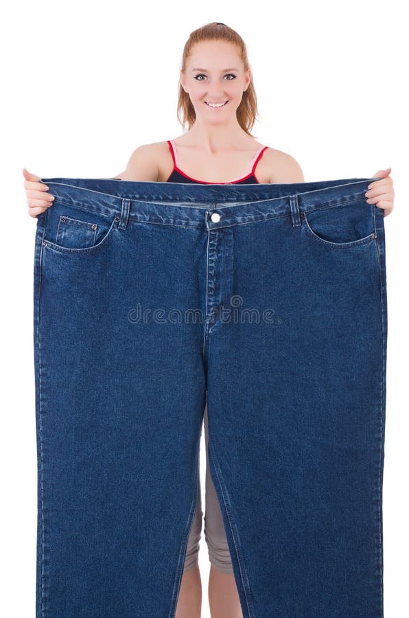 Woman with large jeans stock photo. Image of measurement - 35818808