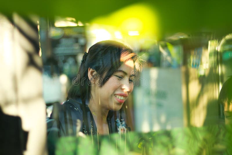 The woman is laughing happily. royalty free stock photo The woman is laughing happily. royalty free stock photo