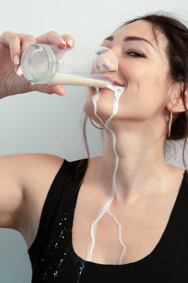 Woman leaks milk.