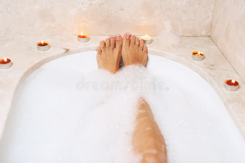 Woman Legs in Bath Foam. Relaxation in Spa Stock Image Image of