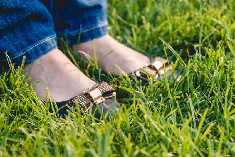 Woman Legs on Green Grass stock image. Image of relax - 74780617
