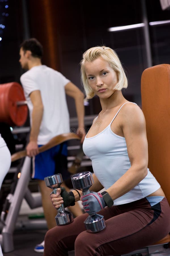 Woman Lifting Heavy Dumbbells Stock Photo Image of beautiful, happy