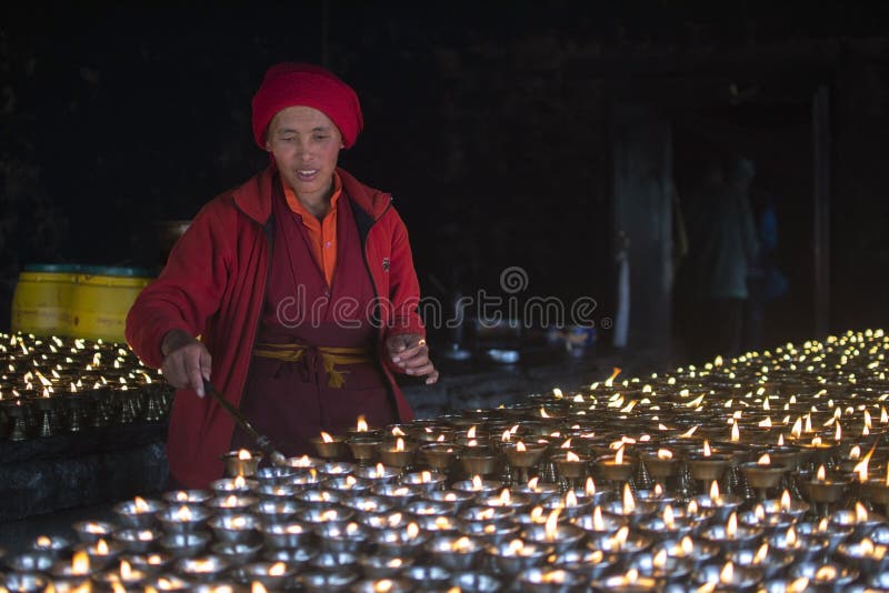 Inside the Buddhist monastery. Himalayas. Nepal. royalty free stock photos