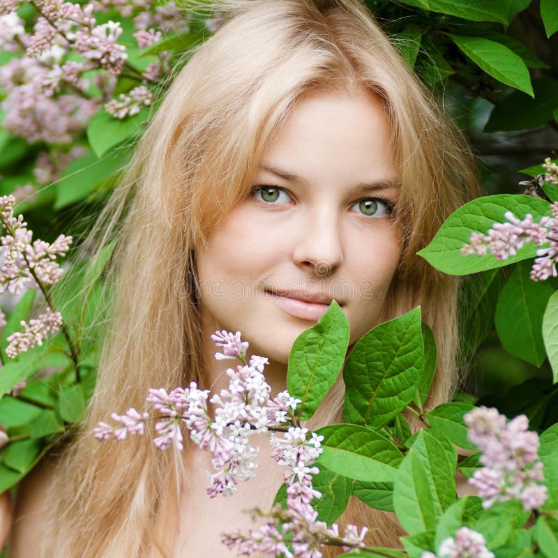 Woman with Lilac Flower on Face Stock Image Image of makeup, lilac