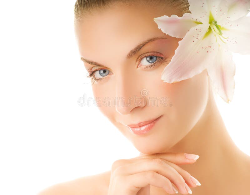 Woman with lily flower stock photos Woman with lily flower stock photos