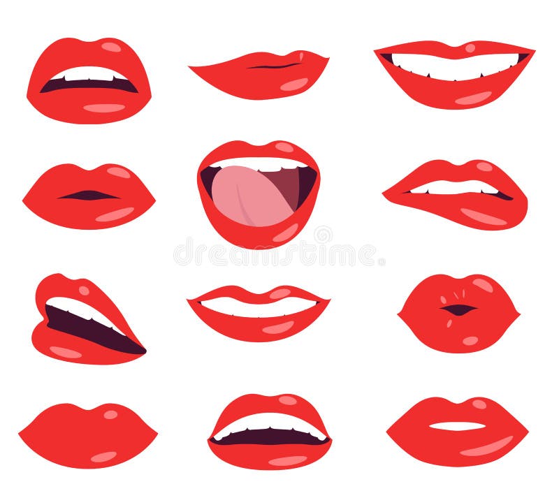 Woman lips facial expression vector set