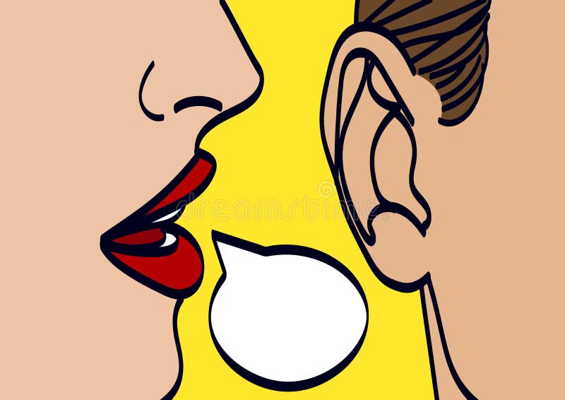 Woman Lips Whispering in Mans Ear Drawing Vector Illustration Stock ...