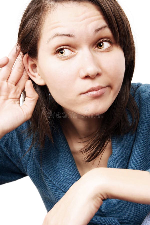 Woman Listening With Ridiculously Big Ear Stock Photo Image Of Gossip