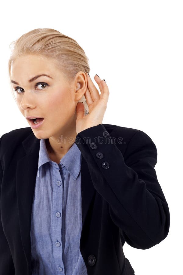 Blonde Surprised Gossip Girl With Hand Behind Ear Listening Secret