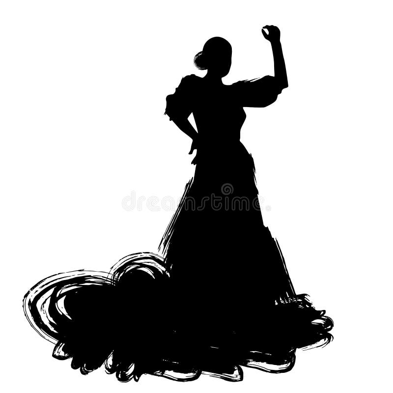 Woman in Long Dress Stay in Dancing Pose. Flamenco Dancer Spanish ...