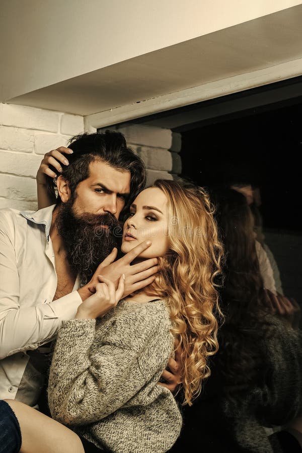 Woman With Long Hair And Man With Beard At Window Stock Image Image Of Window Makeup 129180497