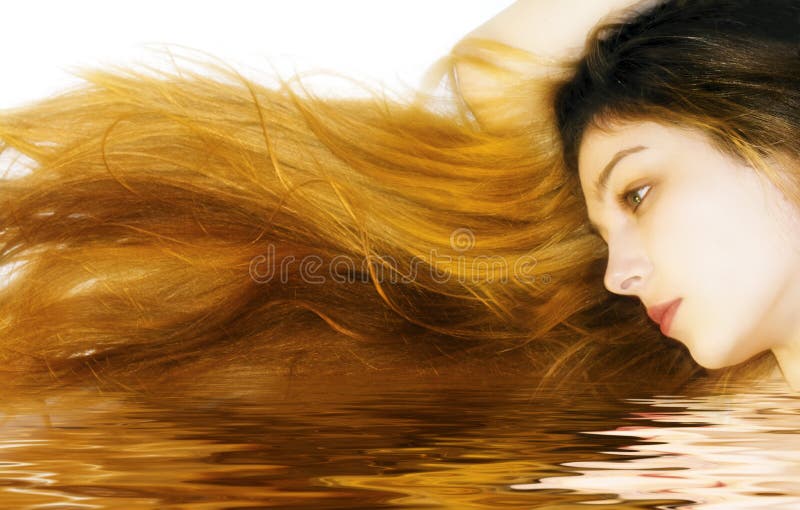 Woman with long hair in water