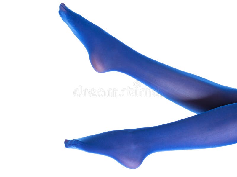 Woman Long Legs and Blue Stockings Isolated Stock Image - Image of ...