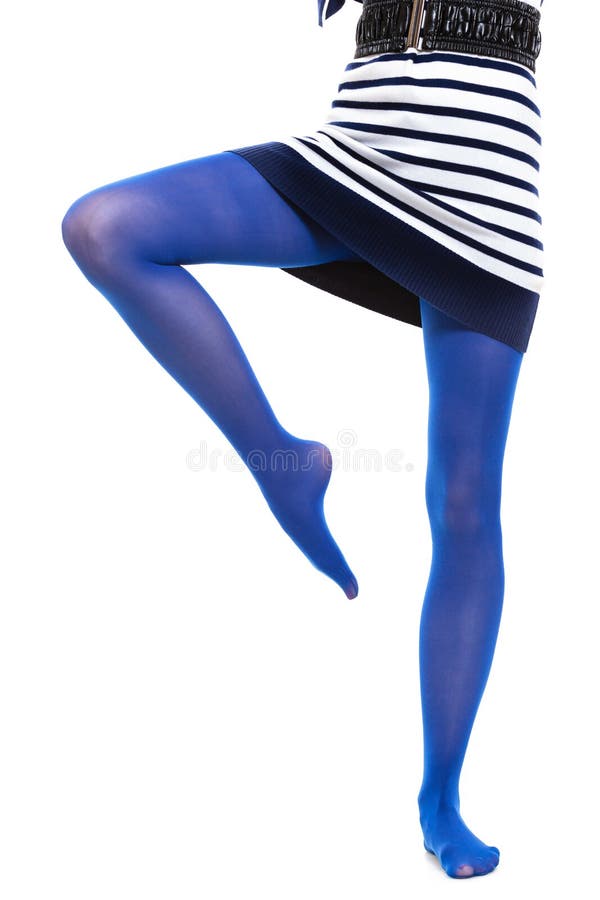 Woman Long Legs and Blue Stockings Isolated Stock Image - Image of blue ...