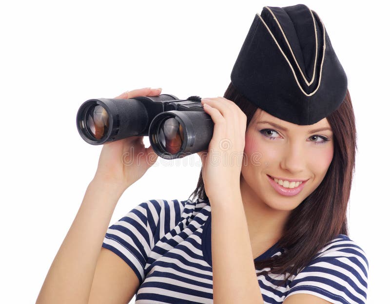 Woman looking through binoculars