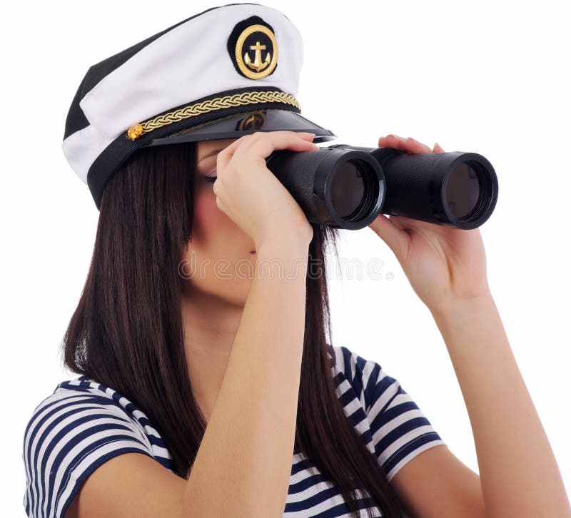 Woman looking through binoculars