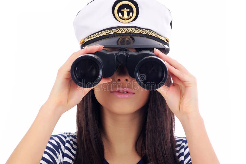 Woman looking through binoculars