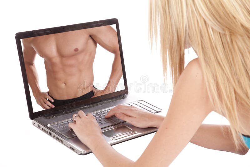 Woman looking at a man in laptop