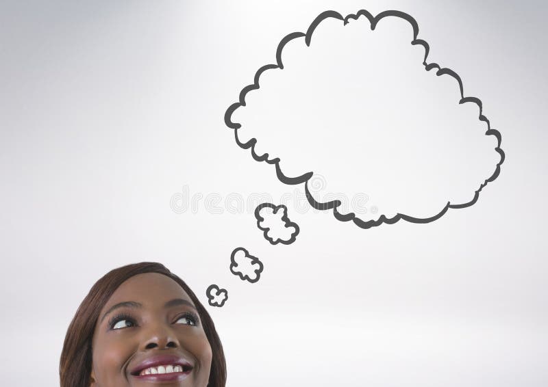 Woman Looking Up at Thought Cloud Stock Image - Image of young, woman ...
