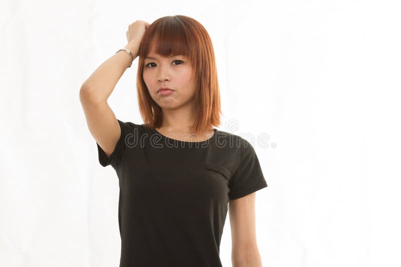 Upset disapointed female on white background. Upset disapointed female on white background