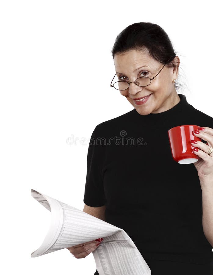 Woman looks at newspaper