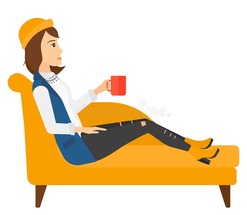 Woman lying with cup of tea royalty free illustration Woman lying with cup of tea royalty free illustration