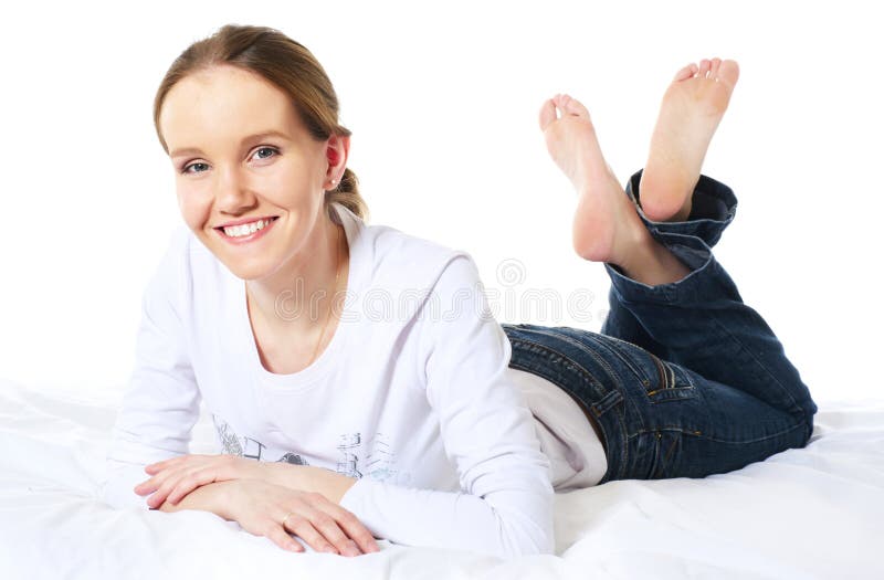 Woman Lying On Floor Stock Photo - Image: 10353290