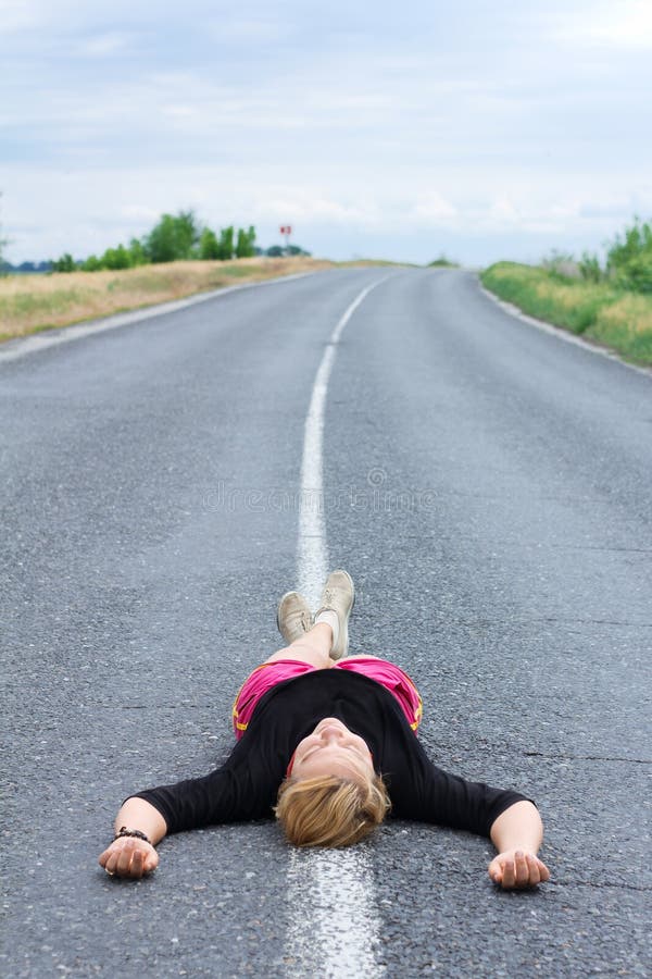 Woman Lying on the Highway Road Stock Image Image of white, canyon