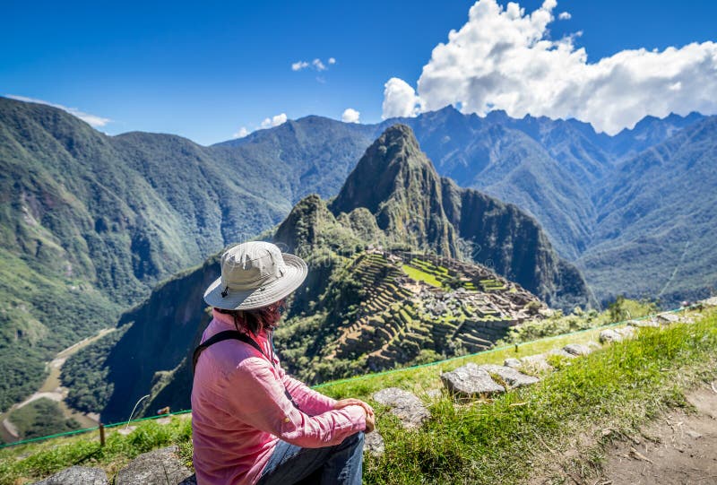 Woman At Machu Picchu World Heritage Site Stock Photo - Image of incan ...
