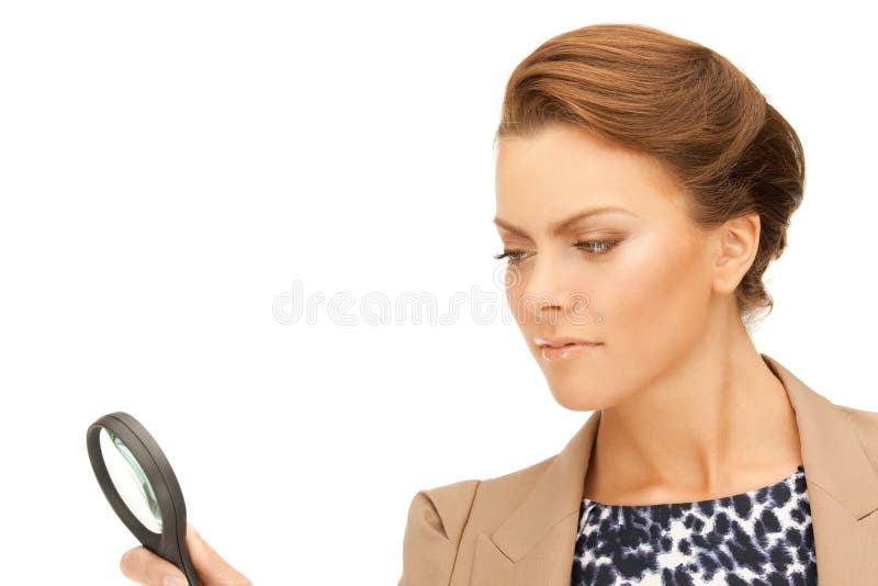 Woman with Magnifying Glass Stock Image Image of magnifier, human