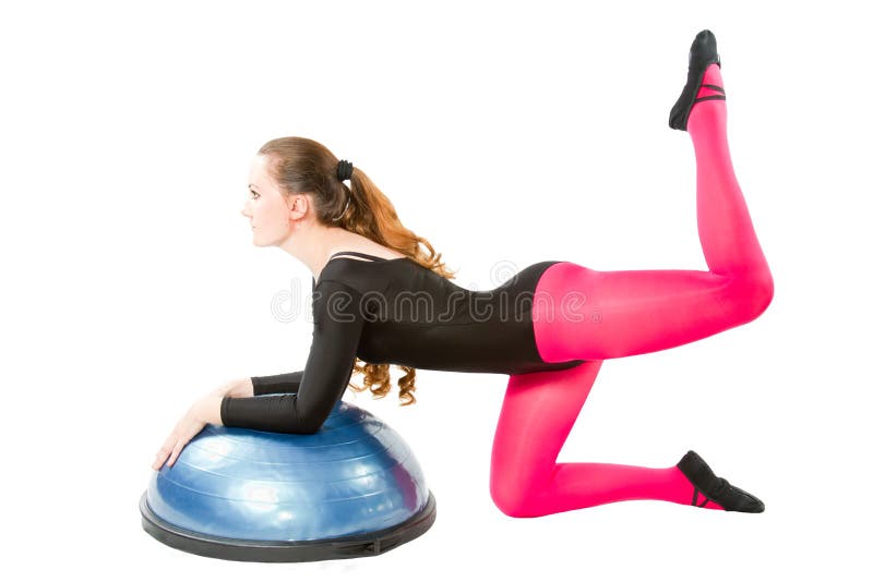 Woman make stretch on yoga pose on bosu