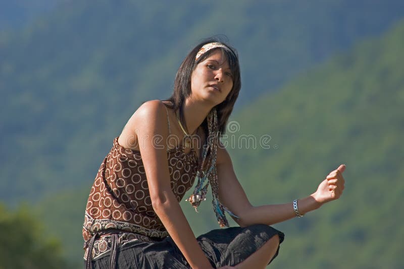 Woman making of hitch-hiking