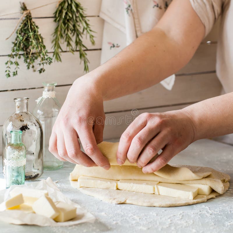 A Woman Making Puff Pastry Dough stock photography A Woman Making Puff Pastry Dough stock photography