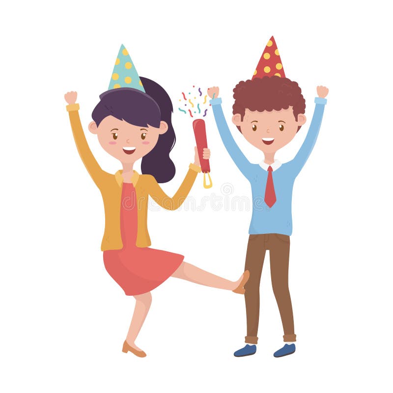 Woman and Man with Birthday Hat Vector Design Stock Vector ...