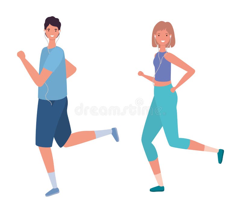 Woman and Man Cartoons Running Vector Design Stock Vector ...