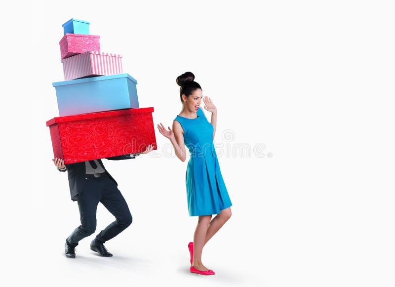 Woman and man going shopping isolated stock photography Woman and man going shopping isolated stock photography