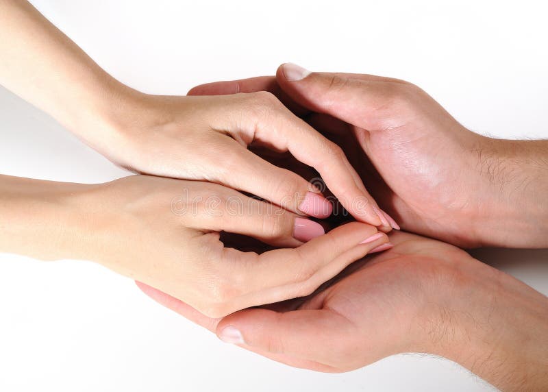 Woman and man hands togather isolated