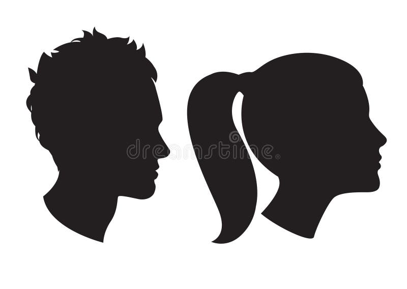 Woman and man head silhouette