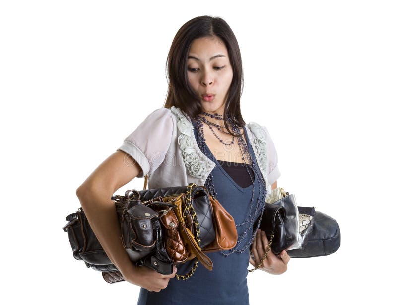 Woman with many a purses stock image. Image of asian 16886657