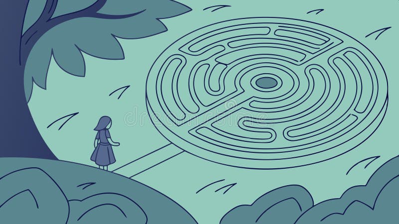 Woman in Maze, Puzzle Challenge Problem Solving Vector, vector design Generative AI vector illustration