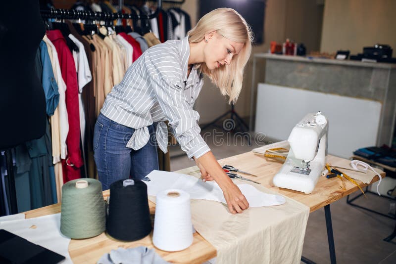 Woman Measuring Fabric for New Clothes Stock Photo - Image of cloth ...