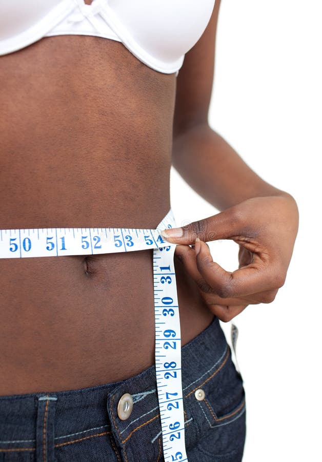 Woman Measuring Her Waist With A Tape Measure Stock Image ...