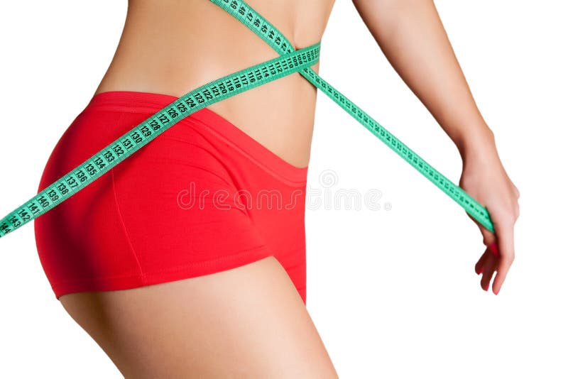 Measuring Waist, Lose Weight. Woman Whith Red Nails Stock Image - Image of  health, shape: 95956003