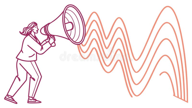Woman with megaphone and sound waves, symbolizing powerful and clear communication, vector design Generative AI vector illustration