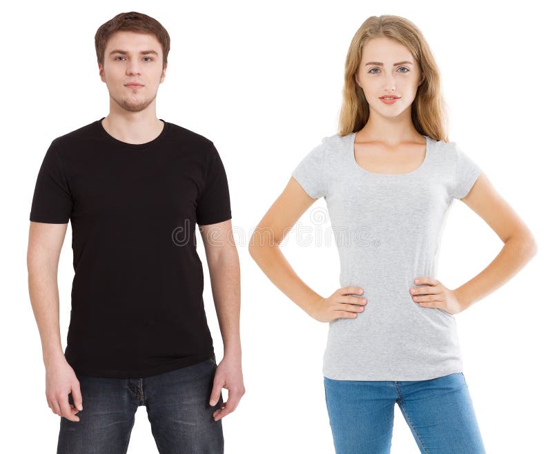 Download Woman And Man In Blank Template T Shirt Isolated On White ...