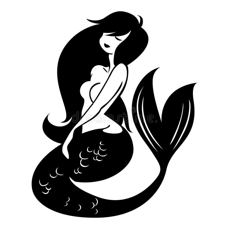 Mermaid Black and White Vector Cartoon Icon Illustration Stock ...